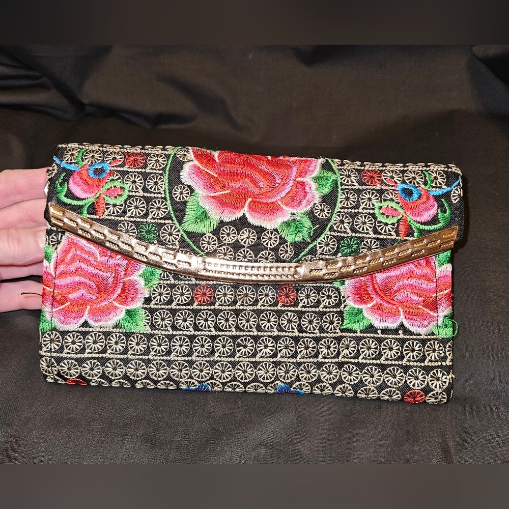 Ladies Mexican Style Embroidered Clutch Hand Wallet Purse Crossbody No Strap